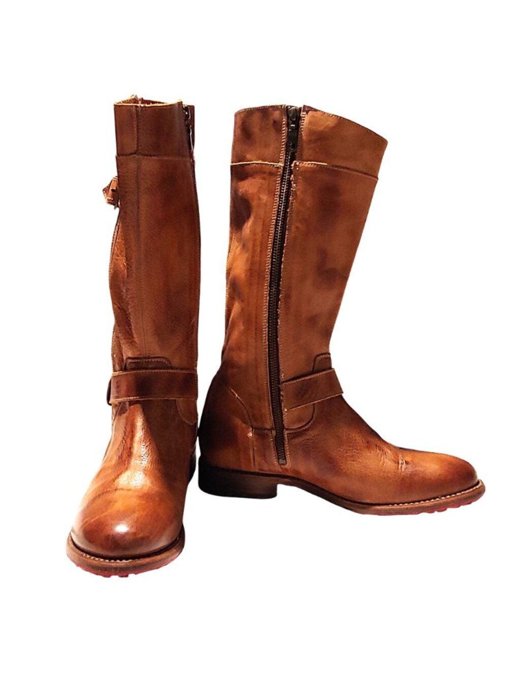 BED STU Gogo Lug Boots Tan Rustic Leather Moto Harness Buckle Boho Western 10 - Picture 11 of 11